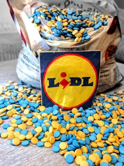 Lidl XTC tabs Pills Blue Lidl-branded ecstasy pill high-potency warning graphic